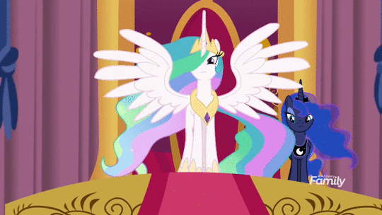 Size: 540x304 | Tagged: safe, screencap, character:princess celestia, character:princess luna, character:sunset shimmer, character:twilight sparkle, character:twilight sparkle (alicorn), species:alicorn, species:pony, equestria girls:forgotten friendship, g4, my little pony:equestria girls, animated, canterlot, intimidating, majestic, royal guard, royal sisters, spread wings, throne, wings
