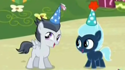 Size: 640x360 | Tagged: safe, screencap, character:lightning flare, character:rumble, species:pegasus, species:pony, episode:the one where pinkie pie knows, g4, my little pony: friendship is magic, 5-year-old, birthday, colt, cropped, male
