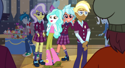 Size: 1486x811 | Tagged: safe, screencap, character:frosty orange, character:normal norman, character:paisley, character:trenderhoof, character:trixie, character:upper crust, equestria girls:friendship games, g4, my little pony:equestria girls, cropped, cupcake, food, right there in front of me, thunderbass