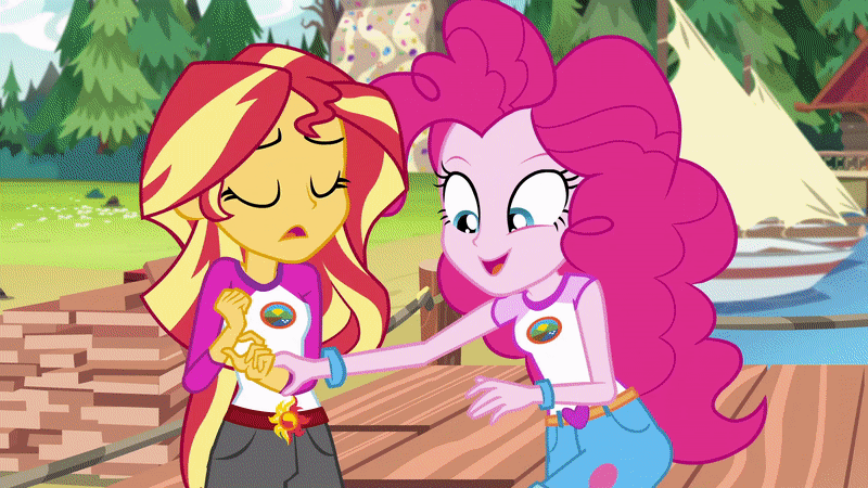 Size: 800x450 | Tagged: safe, screencap, character:pinkie pie, character:sunset shimmer, equestria girls:legend of everfree, g4, my little pony:equestria girls, animated, big lipped alligator moment, context is for the weak, gif, mind blown, mindfuck, mindscape, pinkie's mindspace, sunset sees things, this explains everything, thousand yard stare, wat