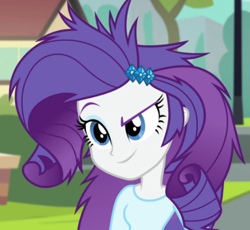 Size: 510x470 | Tagged: safe, screencap, character:rarity, episode:player piano, equestria girls:rainbow rocks, g4, my little pony:equestria girls, darling, looking at you, messy hair, raised eyebrow, smiling, smirk