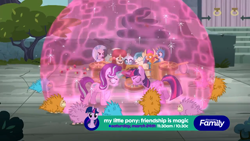 Size: 1280x720 | Tagged: safe, screencap, character:gallus, character:ocellus, character:sandbar, character:silverstream, character:smolder, character:starlight glimmer, character:twilight sparkle, character:twilight sparkle (alicorn), character:yona, species:alicorn, species:classical hippogriff, species:griffon, species:hippogriff, species:pony, episode:school daze, g4, my little pony: friendship is magic, barrier, force field, monster, pukwudgie, student six, teacher and student