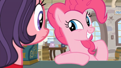 Size: 1920x1080 | Tagged: safe, screencap, character:pinkie pie, species:earth pony, species:pony, episode:the maud couple, g4, my little pony: friendship is magic, season 8, jiffy bake, rachael ray, smiling
