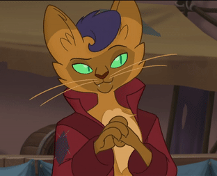 Size: 312x253 | Tagged: safe, screencap, character:capper dapperpaws, species:abyssinian, species:anthro, my little pony: the movie (2017), animated, cat, clothing, coat, cunning, gif, handsome, klugetown, male, pointing, raised eyebrow, solo, whiskers