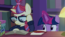 Size: 1280x720 | Tagged: safe, screencap, character:moondancer, character:twilight sparkle, character:twilight sparkle (alicorn), species:alicorn, species:pony, species:unicorn, episode:amending fences, g4, my little pony: friendship is magic, book, glowing horn, lamp, quill pen, soon