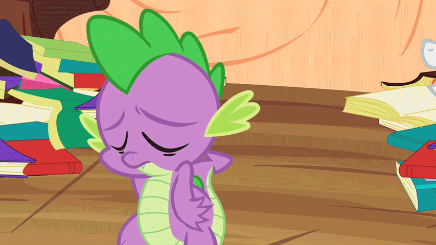 Size: 853x480 | Tagged: safe, screencap, character:rarity, character:spike, species:dragon, species:pony, species:unicorn, episode:secret of my excess, g4, my little pony: friendship is magic, animated, book, faint, female, gif, golden oaks library, heart, kiss on the cheek, kissing, male, mare, meme origin, rarity kisses spike, rarity smooches, shipping fuel, spikelove