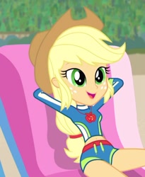 Size: 459x559 | Tagged: safe, screencap, character:applejack, episode:lost and found, g4, my little pony:equestria girls, bikini, clothing, cropped, cute, jackabetes, solo, swimsuit