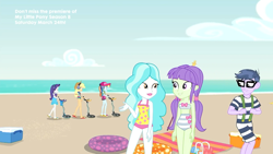 Size: 1920x1080 | Tagged: safe, screencap, character:applejack, character:microchips, character:paisley, character:rainbow dash, character:rarity, character:starlight, episode:lost and found, g4, my little pony:equestria girls, clothing, eyes on the prize, feet, female, flip-flops, male, metal detector, sandals, starlight, swimsuit