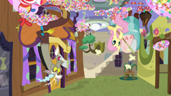 Size: 1280x720 | Tagged: safe, screencap, character:discord, character:fluttershy, species:pony, episode:discordant harmony, g4, my little pony: friendship is magic, butterfly net, candy, food, upside down