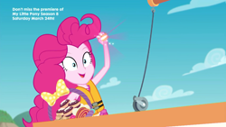 Size: 1920x1080 | Tagged: safe, screencap, character:pinkie pie, episode:the salty sails, g4, my little pony:equestria girls, clothing, food, lifejacket, solo, swimsuit