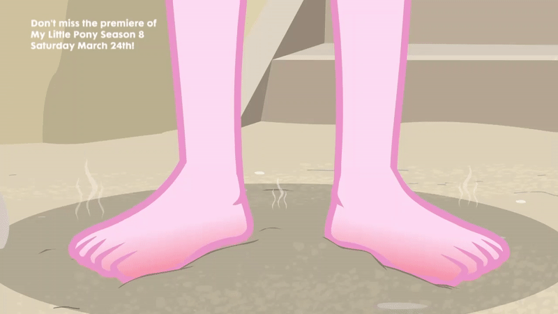 Size: 800x450 | Tagged: safe, screencap, character:pinkie pie, episode:too hot to handle, g4, my little pony:equestria girls, animated, barefoot, close-up, feet, gif, hot, legs, ouch, solo
