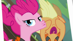 Size: 1280x720 | Tagged: safe, screencap, character:applejack, character:pinkie pie, episode:pinkie apple pie, g4, my little pony: friendship is magic, duckface, duo, photo