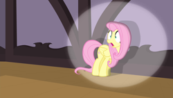Size: 1280x720 | Tagged: safe, screencap, character:fluttershy, species:pegasus, species:pony, episode:filli vanilli, g4, my little pony: friendship is magic, open mouth, solo, spotlight, surprised