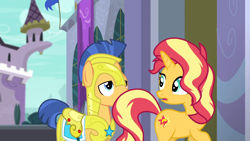 Size: 1920x1080 | Tagged: safe, screencap, character:flash sentry, character:sunset shimmer, equestria girls:forgotten friendship, g4, my little pony:equestria girls, animation error, missing wing