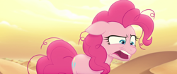 Size: 1920x804 | Tagged: safe, screencap, character:pinkie pie, species:earth pony, species:pony, my little pony: the movie (2017), bone dry desert, coughing, desert, faec, messy mane, reaction image, solo