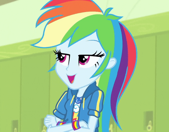 Size: 572x448 | Tagged: safe, screencap, character:rainbow dash, episode:queen of clubs, g4, my little pony:equestria girls, animated, eyeroll, geode of super speed, gif, lockers, magical geodes, solo