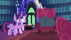Size: 1280x720 | Tagged: safe, screencap, character:rarity, character:starlight glimmer, character:twilight sparkle, character:twilight sparkle (alicorn), species:alicorn, species:pony, species:unicorn, episode:it isn't the mane thing about you, g4, my little pony: friendship is magic, animated, book, bookshelf, chair, comforting, sound, twilight's castle, twilight's castle library, webm