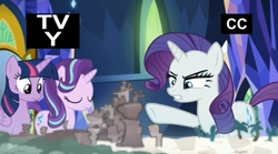 Size: 1654x918 | Tagged: safe, screencap, character:rarity, character:starlight glimmer, character:twilight sparkle, character:twilight sparkle (alicorn), species:alicorn, species:pony, species:unicorn, episode:school daze, g4, my little pony: friendship is magic, cutie map, klugetown