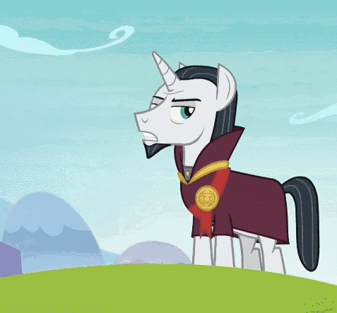 Size: 477x443 | Tagged: safe, screencap, character:chancellor neighsay, species:pony, species:unicorn, episode:school daze, g4, my little pony: friendship is magic, animated, chains, cropped, eea seal, glowing horn, magic, male, stallion