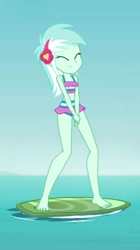 Size: 492x878 | Tagged: safe, screencap, character:lyra heartstrings, episode:turf war, g4, my little pony:equestria girls, barefoot, beach, clothing, cute, feet, lyrabetes, solo, swimsuit