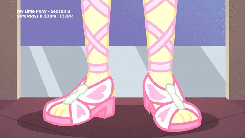 Size: 800x450 | Tagged: safe, screencap, character:fluttershy, episode:so much more to me, g4, my little pony:equestria girls, animated, close-up, feet, flutterfeet, foot focus, gif, legs, open-toed shoes, pictures of legs, sandals, solo, stomping, toes