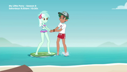 Size: 1280x720 | Tagged: safe, screencap, character:lyra heartstrings, character:timber spruce, episode:turf war, g4, my little pony:equestria girls, barefoot, clothing, duo, feet, lifeguard timber, swimsuit