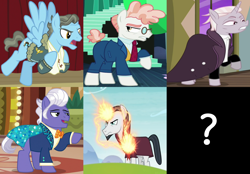 Size: 2202x1536 | Tagged: safe, screencap, character:chancellor neighsay, character:gladmane, character:svengallop, character:wind rider, character:zesty gourmand, species:earth pony, species:pegasus, species:pony, species:unicorn, episode:rarity investigates, episode:school daze, episode:spice up your life, episode:the mane attraction, episode:viva las pegasus, g4, my little pony: friendship is magic, antagonist, cropped, female, glowing horn, irredeemable, magic, male, mare, question mark, stallion
