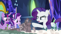 Size: 1280x720 | Tagged: safe, screencap, character:rarity, character:starlight glimmer, character:twilight sparkle, character:twilight sparkle (alicorn), species:alicorn, species:pony, species:unicorn, episode:school daze, g4, my little pony: friendship is magic, continuity, cutie map, female, klugetown