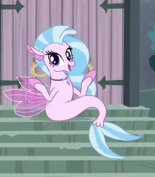 Size: 225x257 | Tagged: safe, screencap, character:silverstream, species:seapony (g4), episode:school daze, g4, my little pony: friendship is magic, cropped, cute, diastreamies, meme origin, shrug, solo, that hippogriff sure does love stairs