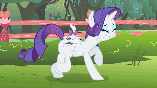 Size: 640x360 | Tagged: safe, screencap, character:opalescence, character:rarity, species:pony, species:unicorn, episode:stare master, g4, my little pony: friendship is magic, animated, crying, eyes closed, female, frown, gif, gritted teeth, mare, ouch, pain, raised hoof, raised leg, tears of pain, unamused