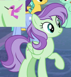 Size: 490x530 | Tagged: safe, screencap, character:citrine spark, character:fire quacker, character:peppermint goldylinks, character:violet twirl, species:pegasus, species:pony, episode:school daze, g4, my little pony: friendship is magic, background pony, cropped, female, friendship student, mare, raised hoof, solo focus