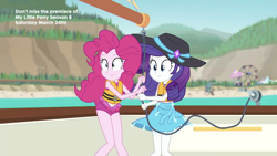Size: 2208x1242 | Tagged: safe, screencap, character:pinkie pie, character:rarity, episode:the salty sails, g4, my little pony:equestria girls, clothing, duo, lifejacket, one-piece swimsuit, swimsuit
