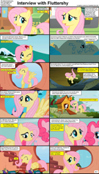 Size: 1282x2234 | Tagged: safe, screencap, character:angel bunny, character:fluttershy, character:pinkie pie, species:earth pony, species:pegasus, species:pony, comic:celestia's servant interview, caption, comic, female, interview, mare