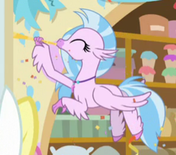 Size: 295x261 | Tagged: safe, screencap, character:silverstream, species:classical hippogriff, species:hippogriff, episode:school daze, g4, my little pony: friendship is magic, cropped, eyes closed, flying, solo