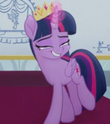 Size: 394x444 | Tagged: safe, screencap, character:twilight sparkle, character:twilight sparkle (alicorn), species:alicorn, species:pony, my little pony: the movie (2017), adorkable, crown, cute, dork, faec, grin, jewelry, looking at you, magic, magic glow, midblink, regalia, smiling, solo