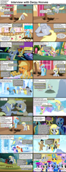 Size: 1282x3305 | Tagged: safe, screencap, character:applejack, character:bon bon, character:carrot top, character:derpy hooves, character:golden harvest, character:lyra heartstrings, character:mayor mare, character:rainbow dash, character:spike, character:sunshower raindrops, character:sweetie drops, species:dragon, species:earth pony, species:pegasus, species:pony, species:unicorn, comic:celestia's servant interview, background pony, caption, comic, female, interview, male, mare, stallion