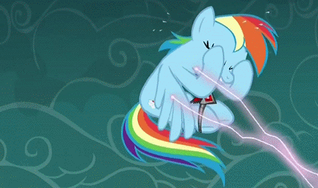 Size: 461x272 | Tagged: safe, screencap, character:rainbow dash, species:pegasus, species:pony, episode:magic duel, g4, my little pony: friendship is magic, alicorn amulet, animated, hoof hold, hoofy-kicks, laughing, magic, nose in the air, solo, tickling, volumetric mouth