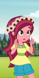 Size: 407x812 | Tagged: safe, screencap, character:gloriosa daisy, equestria girls:legend of everfree, g4, my little pony:equestria girls, cute, daisybetes, floral head wreath, flower, magical geodes, shocked, solo, surprised