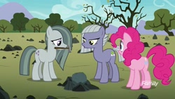 Size: 1920x1080 | Tagged: safe, screencap, character:limestone pie, character:marble pie, character:pinkie pie, species:earth pony, species:pony, episode:the maud couple, g4, my little pony: friendship is magic, discovery family logo, female, mare, pie sisters, siblings, sisters, trio
