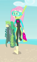 Size: 1249x2100 | Tagged: safe, screencap, character:fluttershy, equestria girls:forgotten friendship, g4, my little pony:equestria girls, barefoot, clothing, cropped, feet, seaweed, soles, solo, swimsuit, wetsuit