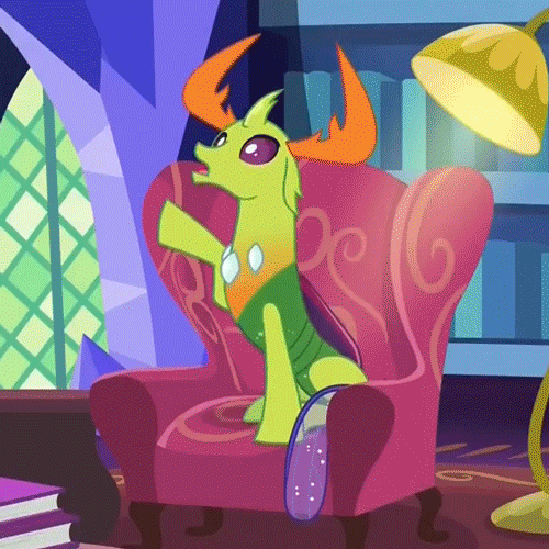 Size: 500x500 | Tagged: safe, screencap, character:thorax, species:changeling, species:reformed changeling, episode:triple threat, g4, my little pony: friendship is magic, animated, chair, cute, gif, king thorax the fabulous, majestic as fuck, silly changeling