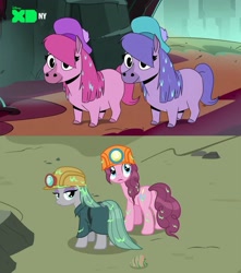 Size: 1022x1154 | Tagged: safe, screencap, character:maud pie, character:pinkie pie, species:kelpie, species:pony, episode:rock solid friendship, g4, my little pony: friendship is magic, spoilers for another series, bramble (duck tales), briar (duck tales), comparison, disney, disney xd, drool, duck tales, duck tales 2017, ducktales, female, helmet, horse, mare, mining helmet, not pinkie pie, not twilight sparkle, plot, pony reference, wet mane