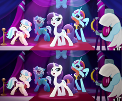Size: 1920x1596 | Tagged: safe, screencap, character:coco pommel, character:fashion plate, character:photo finish, character:rarity, character:sassy saddles, my little pony: the movie (2017), comparison