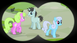 Size: 1920x1080 | Tagged: safe, screencap, character:daisy, character:linky, character:shoeshine, episode:the maud couple, g4, my little pony: friendship is magic, binoculars, first person view, offscreen character, pov, trio, wrong cutie mark