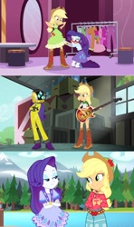 Size: 1000x1688 | Tagged: safe, screencap, character:applejack, character:rarity, equestria girls:equestria girls, equestria girls:legend of everfree, equestria girls:rainbow rocks, g4, my little pony:equestria girls, camp fashion show outfit, comparison, daft rarity