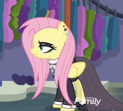 Size: 331x299 | Tagged: safe, screencap, character:fluttershy, episode:fake it 'til you make it, clothing, cropped, discovery family logo, fluttergoth, goth, outfit, outfit catalog, skirt, solo