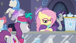 Size: 1366x768 | Tagged: safe, screencap, character:fluttershy, character:pinot noir, episode:fake it 'til you make it, hipstershy