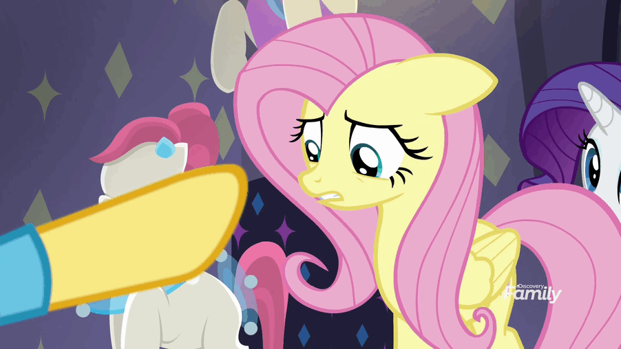Size: 902x508 | Tagged: safe, screencap, character:fluttershy, character:rarity, species:pony, episode:fake it 'til you make it, animated, buns of steel, butt bump, butt smash, gif