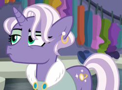 Size: 1227x906 | Tagged: safe, screencap, species:pony, species:unicorn, episode:fake it 'til you make it, clothing, cropped, ear piercing, earring, female, jewelry, mare, old money, pearl ring, piercing, rarity for you, shirt, solo