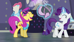 Size: 1280x720 | Tagged: safe, screencap, character:pursey pink, character:rarity, episode:fake it 'til you make it, laughing